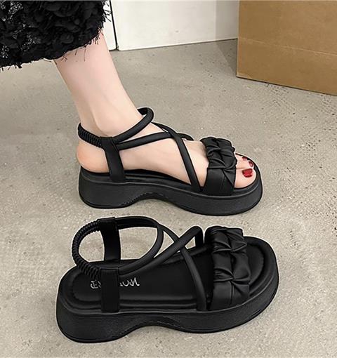 Giày sandal nữ MWC NUSD- 2464 Sandal Quai Ngang Nhún Cách Điệu Phối Quai Chéo Tròn Thời Trang