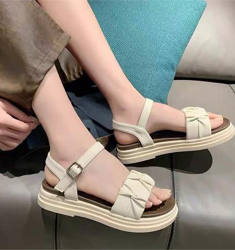 Giày sandal Nữ MWC 2491 - Sandal Quai Ngang Nhún Cách Điệu, Sandal Đế Cao 5cm Thanh Lịch, Thời Trang.