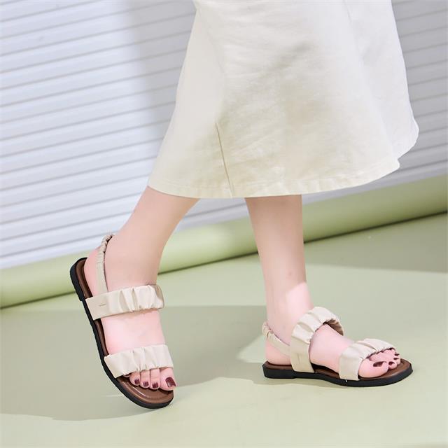 Giày Sandal Nữ MWC 2485 - Sandal Nữ Quai Ngang Nhún Cách Điệu, Sandal Đế Bệt Nữ Đẹp Đi Học, Đi Chơi Năng Động, Trẻ Trung.