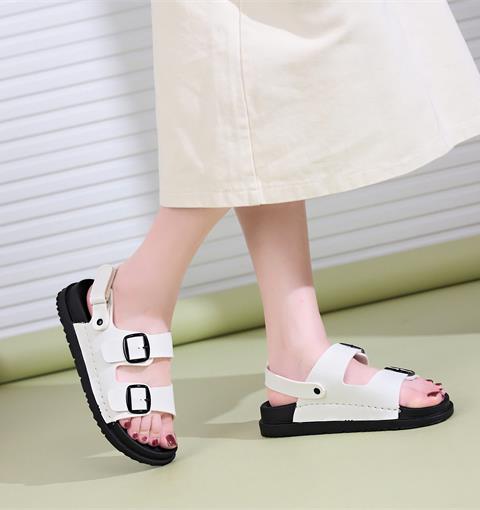 Giày sandal nữ MWC - 2959 Sandal Nữ 2 Quai Ngang Phối Khóa Lót Dán Thời Thượng Mũi Tròn Basic Thời Trang