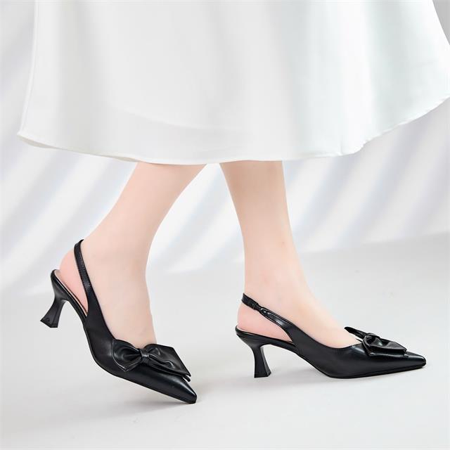 Giày Cao Gót MWC G081 - Giày Cao Gót Trụ 7cm, Dáng Slingback Bít Mũi Đính Nơ Tiểu Thư Sang Chảnh Và Duyên Dáng.