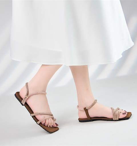 Sandal Nữ MWC E106 - Sandal Nữ Xỏ Ngón Quai Chéo Đính Đá Sang Chảnh, Sandal Đế Bệt Nữ Năng Động, Trẻ Trung, Thời Trang.