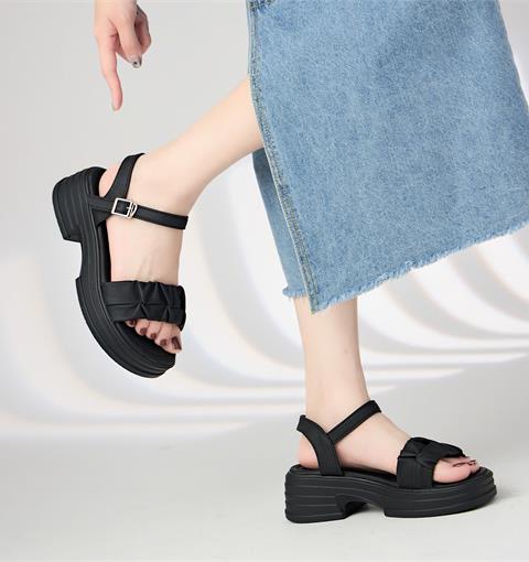 Giày Sandal Nữ MWC E123 - Sandal Nữ Quai Ngang Nhún Cách Điệu, Sandal Nữ Đế Bánh Mì Siêu Bền Đẹp Hack Dáng, Thời Trang.