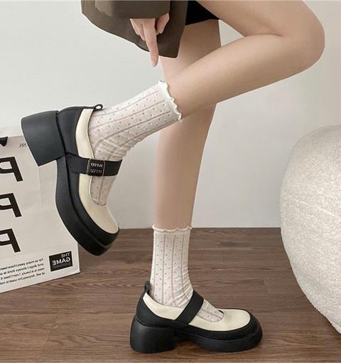 Giày Oxford MWC NUOX- 9634 Giày Oxford Da Đế Bánh Mì Phối Quai Ngang Đính Khóa MIU MIU Kiểu Dáng Nữ Tính Thời Trang