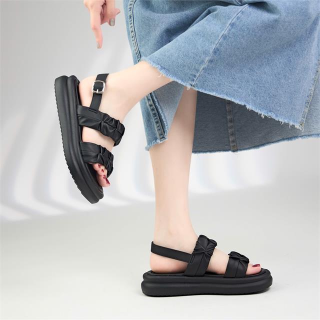 Giày Sandal Nữ MWC E129 - Sandal Nữ 2 Quai Nhún Cách Điệu, Sandal Nữ Siêu Bền Đẹp, Thời Trang.