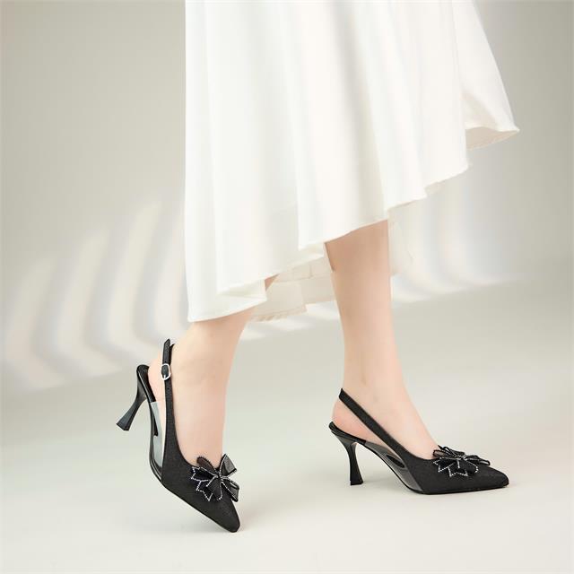 Giày Cao Gót MWC 4444 - Giày Cao Gót Kiểu Dáng Slingback Bít Mũi Đính Nơ Sang Chảnh, Cao Gót Đế Trụ Nhỏ Cao 7cm Thanh Lịch, Thời Trang.