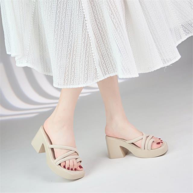Giày Cao Gót MWC G127 - Dép Cao Gót Quai Ngang Chéo Xỏ Ngón Siêu Hottrend, Guốc Đế Đúc Cao 8cm Thanh Lịch, Thời Trang.
