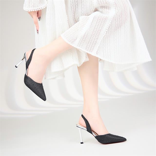 Giày Cao Gót MWC G185 - Giày Cao Gót Nữ Bít Mũi Kiểu Dáng Slingback Đính Đá Viên Nhỏ Siêu Sáng Bền Đẹp, Cao Gót Đế Trụ Nhỏ Cao 9cm Phối Quai Hậu Sang Chảnh, Thời Trang.