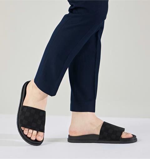Dép Nam MWC 7952 - Dép Da Nam Dáng Slipper Quai Ngang Rộng Họa Tiết Caro Kẻ Sọc Siêu Bền Đẹp.