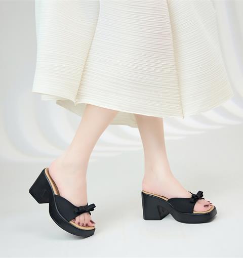 Giày Cao Gót MWC G191 - Guốc Đế Suồng 8cm, Quai Ngang Bản To Phối Nơ Duyên Dáng, Thanh Lịch, Thời Trang.