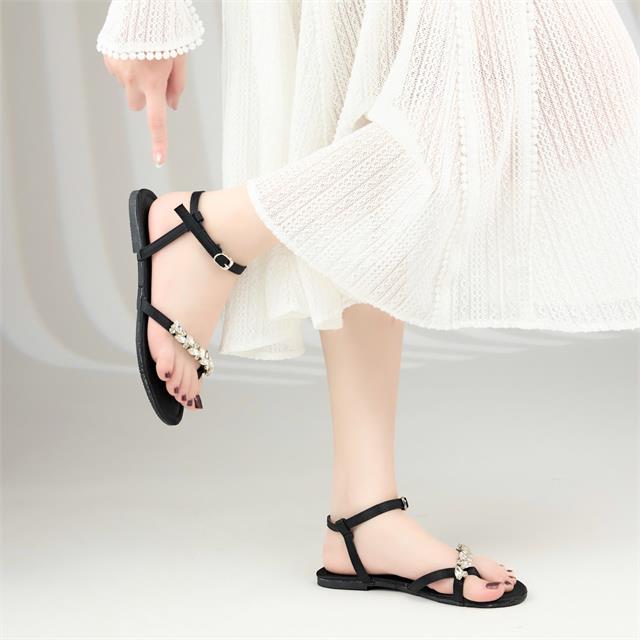 Giày Sandal Nữ MWC E178 - Sandal Vải Canvas Xỏ Ngón Nữ Phối Đính Đá Pha Lê Nhân Tạo Lấp Lánh, Đẹp Mê Ly.