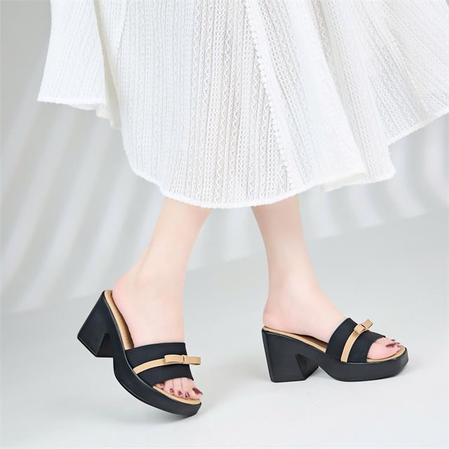 Giày Cao Gót MWC G213 - Guốc Đế Suồng 8cm Quai Ngang Bản To  Phối Nơ Màu Tinh Tế, Duyên Dáng, Nữ Tính.