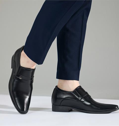 Giày Mọi Nam 6702 - Giày Slip-On Nam Đế Độn 7cm Họa Tiết Khóa Kim Loại Tròn Màu Bạc Ánh Kim Lịch Lãm, Sang Trọng.