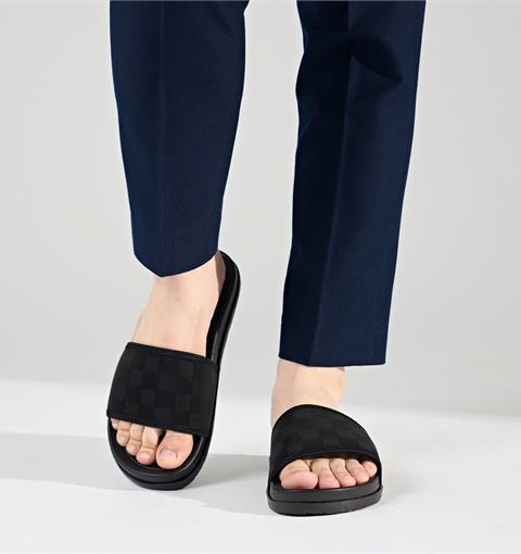 Dép Nam MWC 7952 - Dép Da Nam Dáng Slipper Quai Ngang Rộng Họa Tiết Caro Kẻ Sọc Siêu Bền Đẹp.