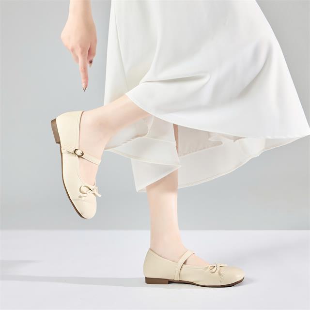 Giày Búp Bê MWC 2328 - Giày Búp Bê Nàng Thơ Vintage, Mũi Tròn Phối Nơ Nhỏ Xinh Thanh Lịch, Nét Đẹp Dịu Dàng.