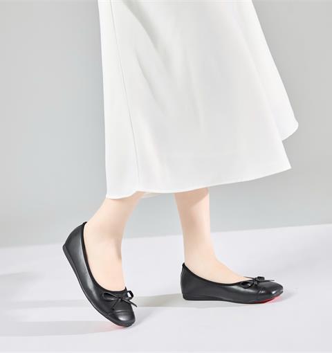 Giày Búp Bê MWC 2335 - Giày Búp Bê Da Vân Nữ Mũi Vuông Phối Nơ Nhỏ Xinh, Sang Chảnh, Thời Trang.