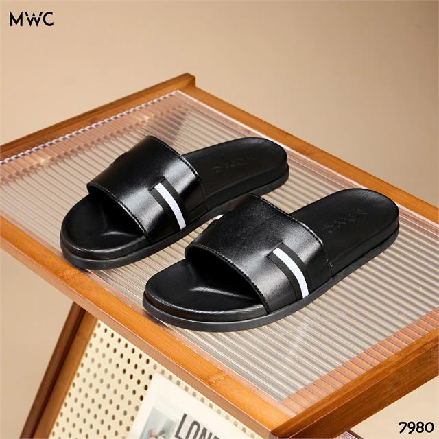Dép Nam MWC 7980 - Dép Nam Da Bóng Thiết Kế Sọc Trắng Thanh Lịch, Chuẩn Phong Cách Nam Tính Hiện Đại. 