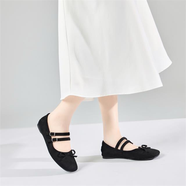 Giày Búp Bê MWC 2330 - Giày Búp Bê Vintage Da Nhung Phối Nơ Nhỏ Xinh, Mềm Mại, Ngọt Ngào Phù Hợp Cả Đi Làm, Đi Chơi.