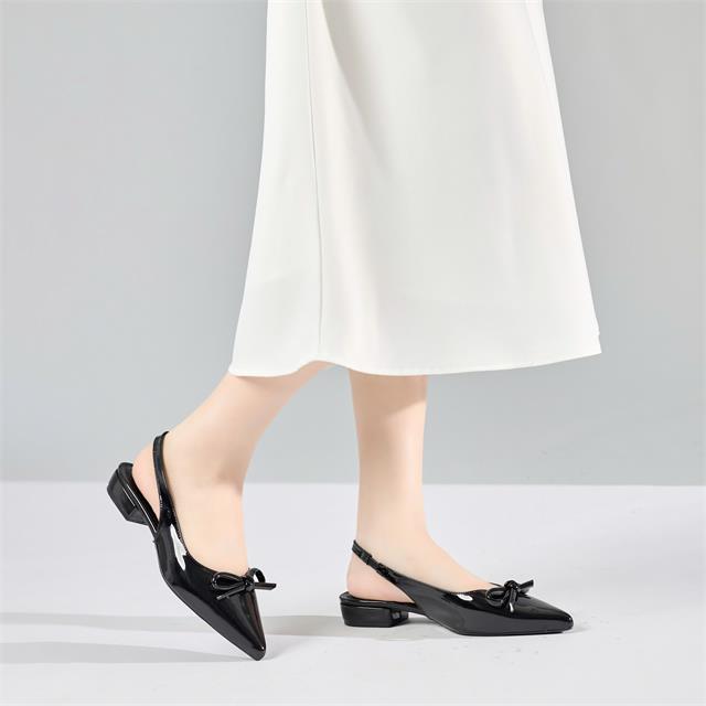 Giày Cao Gót MWC G247 - Giày Slingback 3cm Hở Gót, Mũi Nhọn Thanh Thoát Phối Nơ Nhỏ Xinh Duyên Dáng, Sang Trọng.
