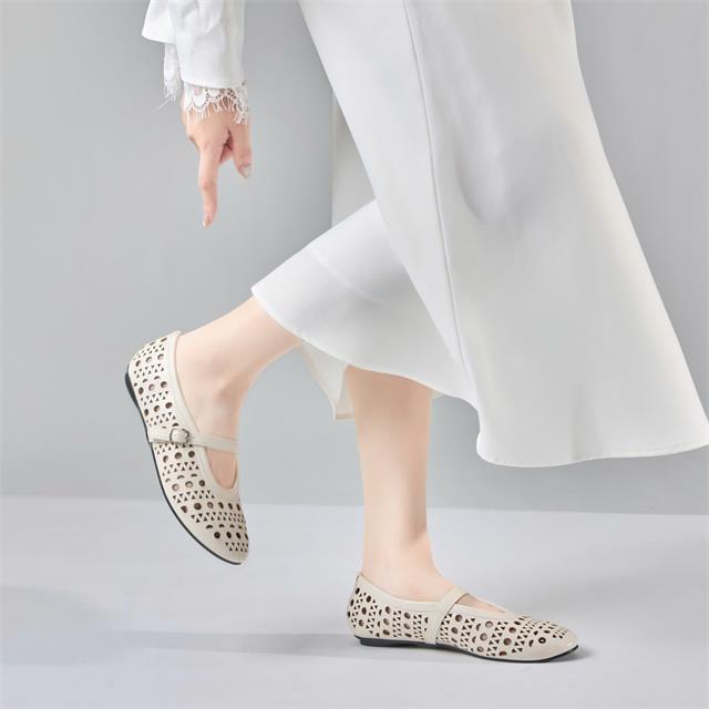 Giày Búp Bê  MWC 2336 - Giày Búp Bê Da PU Mềm Mịn Họa Tiết Hình Tròn, Tam Giác Xen Kẽ Thoáng Mát, Độc Đáo Đầy Cuốn Hút.