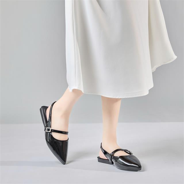 Giày Búp Bê MWC 2326 - Giày Búp Bê Nữ Mũi Nhọn Có Quai Hậu Phối Khóa Cài Đính Đá Lấp Lánh Sang Chảnh, Thời Trang.