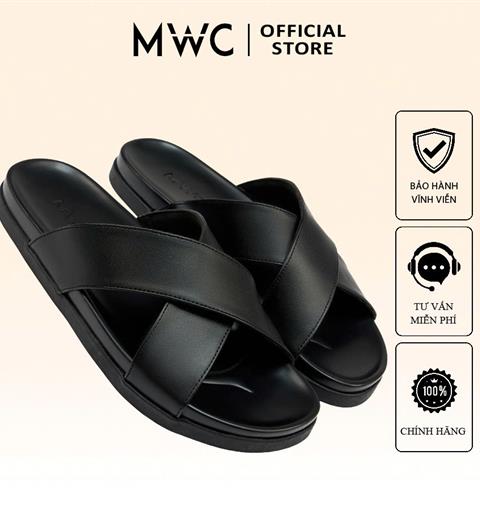 Dép Nam MWC 7999 - Dép Nam Da PU Bóng Mờ Êm Mềm, Hai Quai Chéo Kép Hình Chữ X Cá Tính Siêu Bền Đẹp.