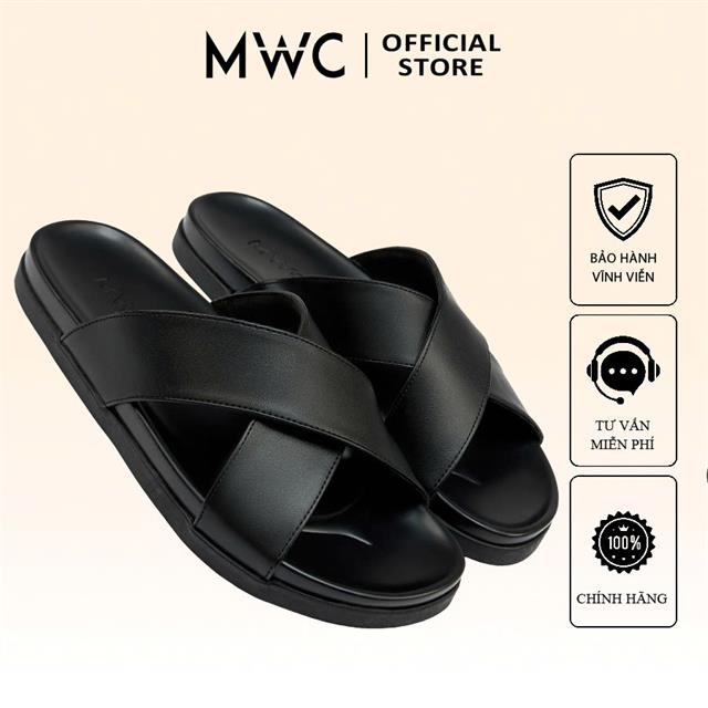 Dép Nam MWC 7999 - Dép Nam Da PU Bóng Mờ Êm Mềm, Hai Quai Chéo Kép Hình Chữ X Cá Tính Siêu Bền Đẹp.