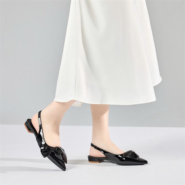 Giày Cao Gót MWC G246 - Giày Slingback Da Bóng 3cm Hở Gót, Mũi Nhọn Thanh Thoát Phối Nơ Bản To Vừa Sang, Vừa Xinh.