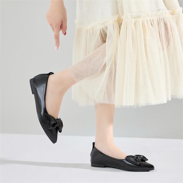 Giày Búp Bê MWC 2341 - Giày Búp Bê Dáng Singback Mũi Nhọn Đính Nơ Bản To Mềm Mại, Sang Trọng, Nữ Tính.