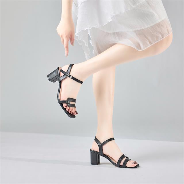 Giày Cao Gót MWC G253 - Giày Sandal Gót Vuông 6cm, Quai Da Mảnh Song Song, Mũi Vuông Thanh Lịch, Sang Trọng.