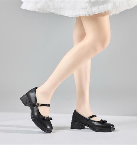 Giày Cao Gót MWC G269 - Giày Búp Bê Gót Vuông, Mũi Tròn Đính Nơ Phối Quai Ngang Có Khóa Kim Loại Tinh Tế, Sang Trọng.