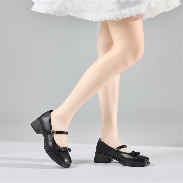 Giày Cao Gót MWC G269 - Giày Búp Bê Gót Vuông, Mũi Tròn Đính Nơ Phối Quai Ngang Có Khóa Kim Loại Tinh Tế, Sang Trọng.