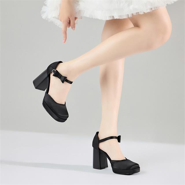 Giày Cao Gót MWC G289 - Giày Gót Vuông 9P Kiểu Dáng Basic Bít Mũi, Bít Gót Phối Quai Nơ Cổ Chân Nữ Tính, Sang Trọng.