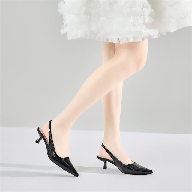 Giày Cao Gót MWC G288 - Giày Cao Gót 5cm Da Bóng, Mũi Nhọn Phối Quai Hậu Thanh Lịch, Nữ Tính, Sang Trọng.