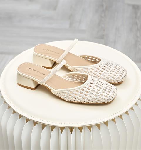 Giày Cao Gót MWC G287 - Dép Sục Nữ 4cm, Mũi Bo Tròn Hoạ Tiết Đan Lưới Phối Quai Mảnh Vắt Ngang Tinh Tế, Nữ Tính, Thanh Lịch.