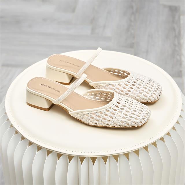 Giày Cao Gót MWC G287 - Dép Sục Nữ 4cm, Mũi Bo Tròn Hoạ Tiết Đan Lưới Phối Quai Mảnh Vắt Ngang Tinh Tế, Nữ Tính, Thanh Lịch.