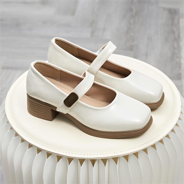 Giày Cao Gót MWC G285 - Búp Bê Nữ Cao 4P, Mũi Vuông Phối Quai Ngang Mảnh Dán Cài Có Khoá Kim Loại Nữ Tính, Sang Chảnh.