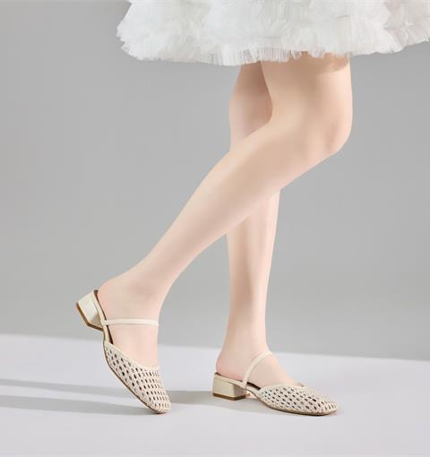 Giày Cao Gót MWC G287 - Dép Sục Nữ 4cm, Mũi Bo Tròn Hoạ Tiết Đan Lưới Phối Quai Mảnh Vắt Ngang Tinh Tế, Nữ Tính, Thanh Lịch.