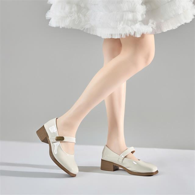 Giày Cao Gót MWC G285 - Búp Bê Nữ Cao 4P, Mũi Vuông Phối Quai Ngang Mảnh Dán Cài Có Khoá Kim Loại Nữ Tính, Sang Chảnh.