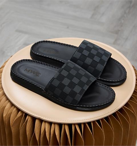 Dép Nam MWC 9235 - Dép Da Nam Quai Ngang Bản To Họa Tiết Caro Kẻ Sọc Chất Liệu Mới Siêu Bền Đẹp, Hottrend, Thời Trang.
