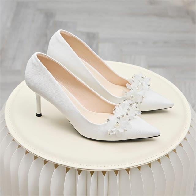 Giày Cao Gót MWC G307 - Giày Cao Gót Slingback 8cm Mũi Nhọn, Bít Gót Phối Hoa Lụa Mềm Mại, Thanh Lịch, Siêu Xinh, Sang Trọng.