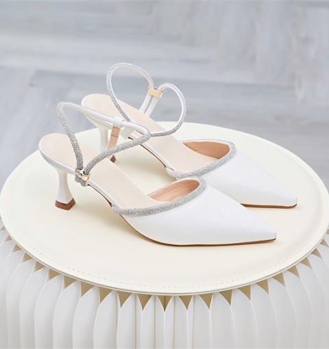 Giày Cao Gót MWC G311 - Giày Slingback 8P, Mũi Nhọn, Quai Viền Đá Lấp Lánh Sang Chảnh, Nữ Tính, Thời Trang.