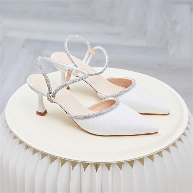Giày Cao Gót MWC G311 - Giày Slingback 8P, Mũi Nhọn, Quai Viền Đá Lấp Lánh Sang Chảnh, Nữ Tính, Thời Trang.