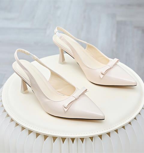 Giày Cao Gót MWC G304 - Giày Gót Trụ Dáng Slingback 8P, Mũi Nhọn Phối Nơ Nhỏ Xinh, Thanh Lịch, Nữ Tính, Thời Trang.