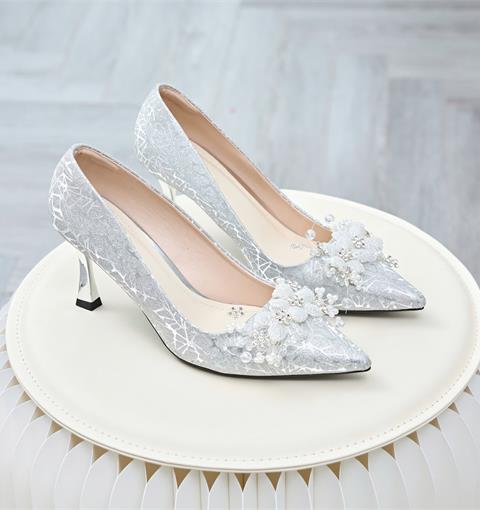 Giày Cao Gót MWC G314 - Giày Gót Trụ 8P, Mũi Nhọn Ánh Bạc Đính Hoa Pha Lê Sang Trọng, Nữ Tính, Thời Trang.