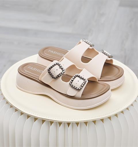 Dép Nữ MWC 8672 - Dép Nữ Hai Quai Ngang Phối Khoá Cài Kim Loại Cá Tính, Bền Đẹp, Thời Trang.