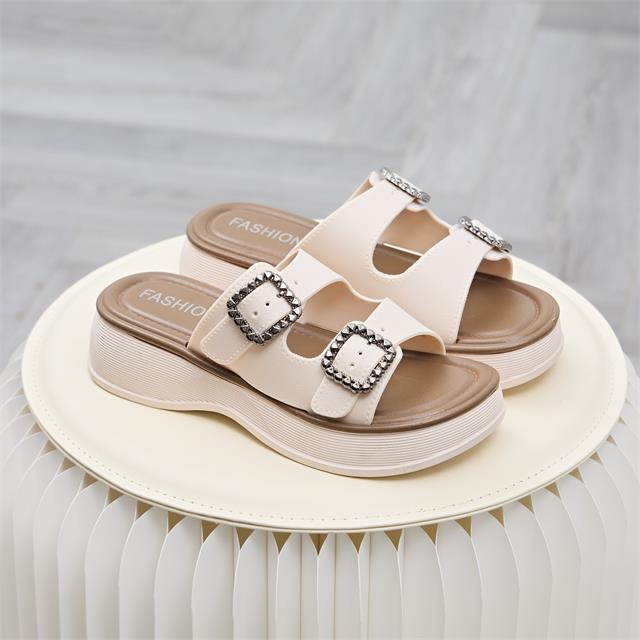 Dép Nữ MWC 8672 - Dép Nữ Hai Quai Ngang Phối Khoá Cài Kim Loại Cá Tính, Bền Đẹp, Thời Trang.