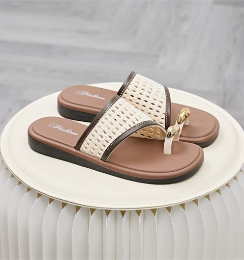 Dép Nữ MWC 8673 - Dép Nữ Quai Đan Phối Khuyên Vàng Đồng Sang Trọng, Nữ Tính, Thời Trang.