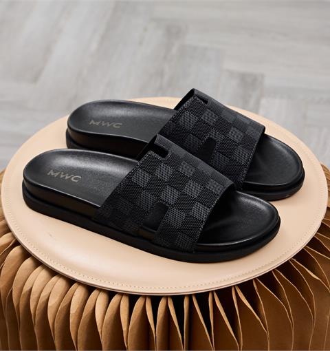 Dép Nam MWC 9240 - Dép Da Nam Quai Ngang Bản To Họa Tiết Caro Bền Đẹp, Nam Tính, Thời Trang.