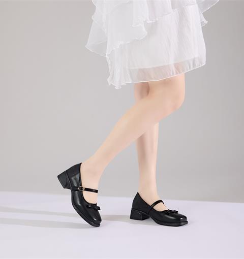 Giày Cao Gót MWC G269 - Giày Búp Bê Gót Vuông, Mũi Tròn Đính Nơ Phối Quai Ngang Có Khóa Kim Loại Tinh Tế, Sang Trọng.